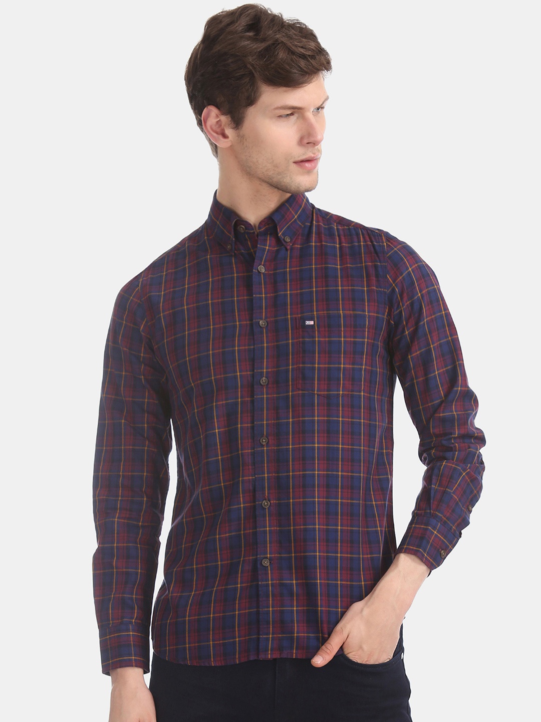 Arrow Sport Men Purple & Blue Slim Fit Checked Casual Shirt