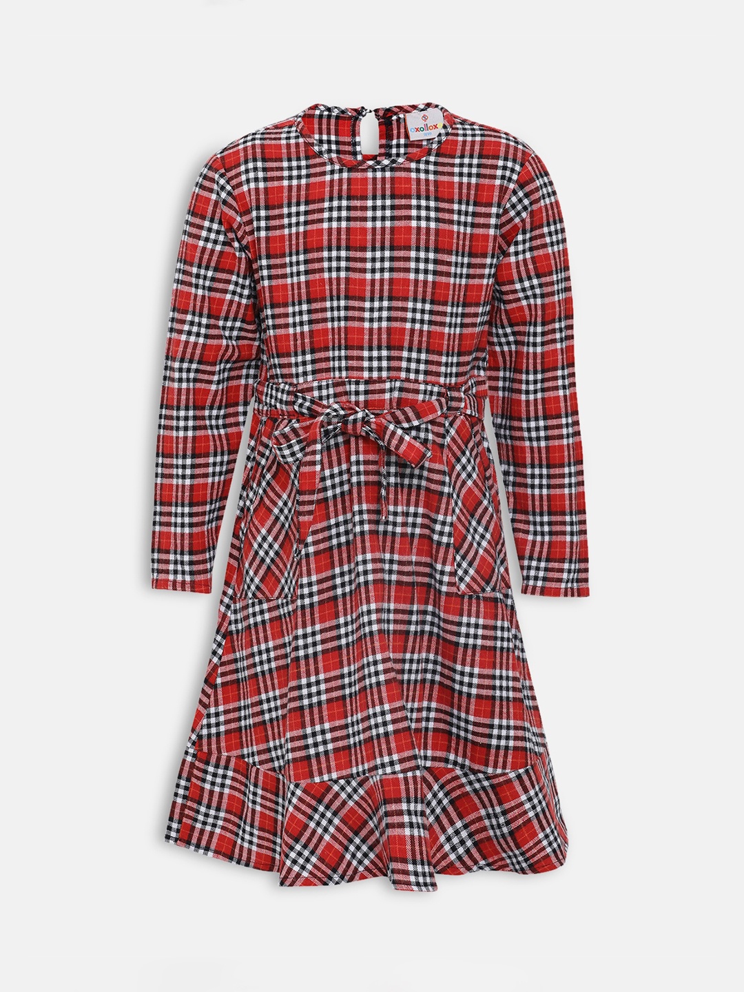 Oxolloxo Girls Red Checked A-Line Dress