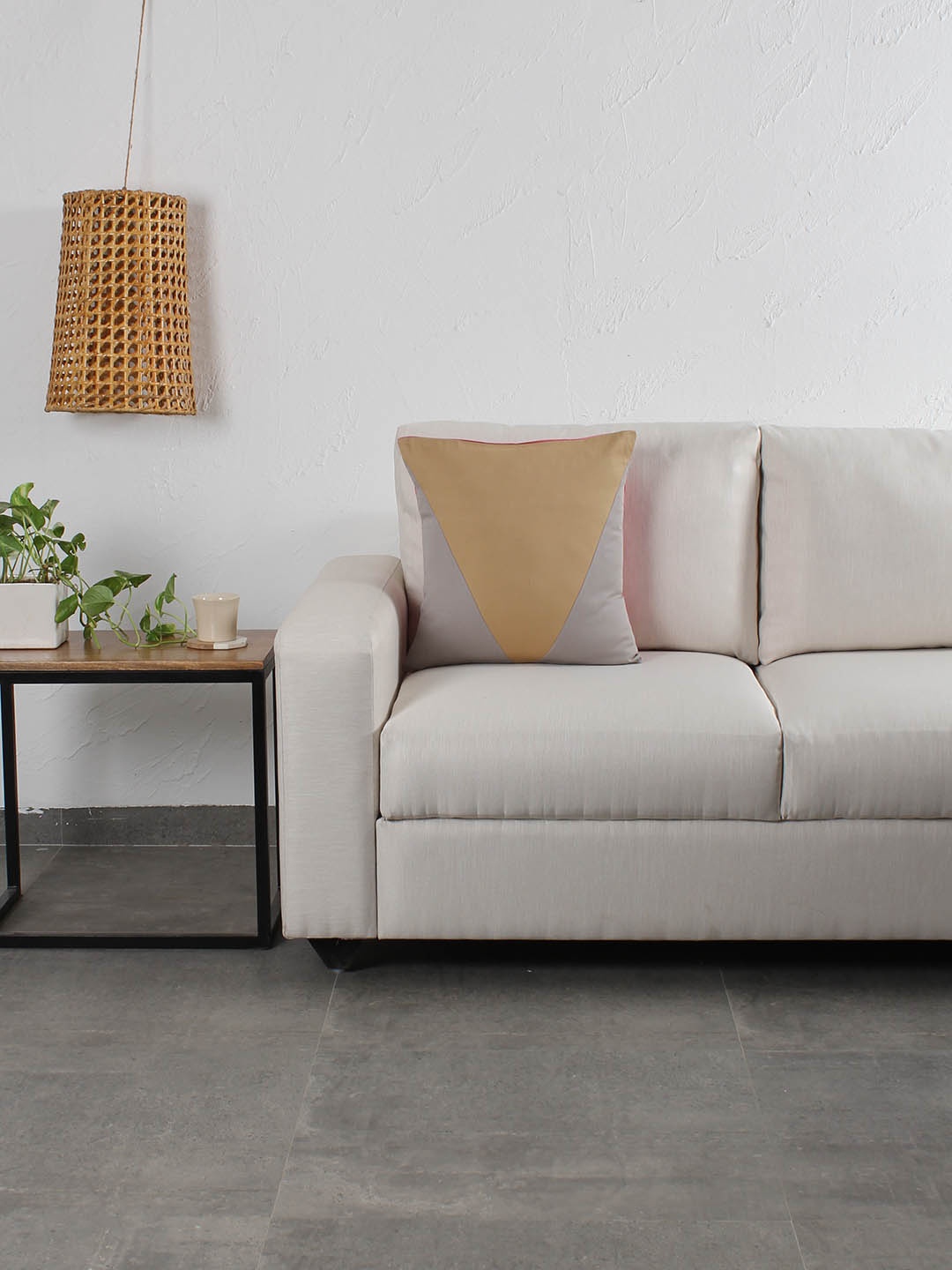 House This Grey & Khaki Colourblocked Square Cushion Cover