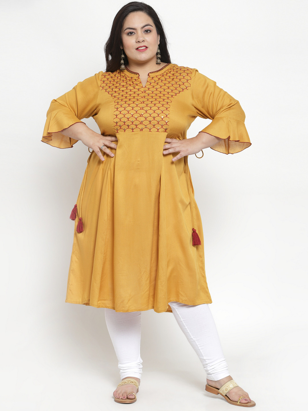plusS Women Mustard Yellow & Red Yoke Design A-Line Kurta
plusS Women Mustard Yellow & Red Yoke Design A-Line Kurta