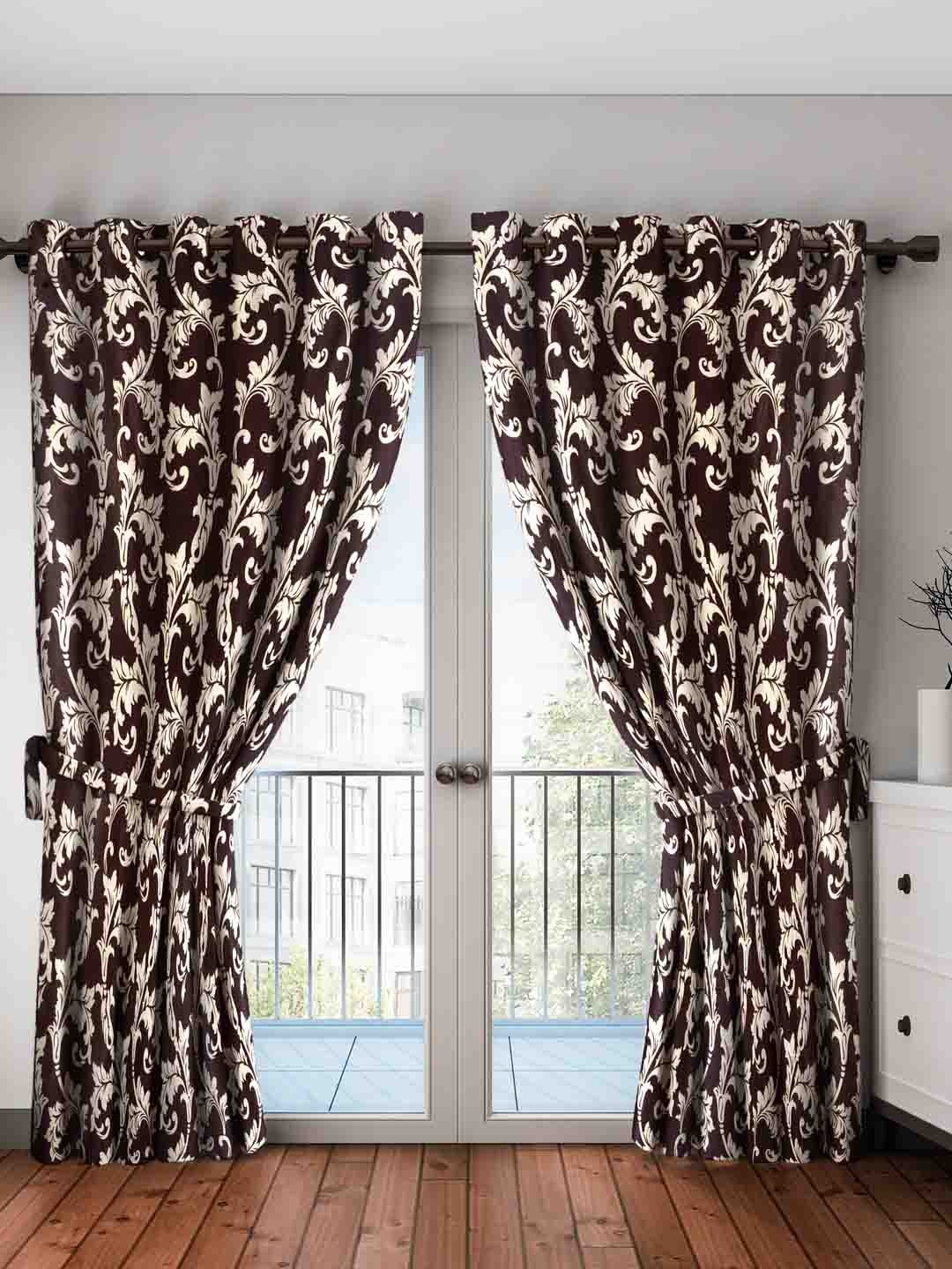 Home Sizzler Brown & Off-White Set of 2 Long Door Curtains