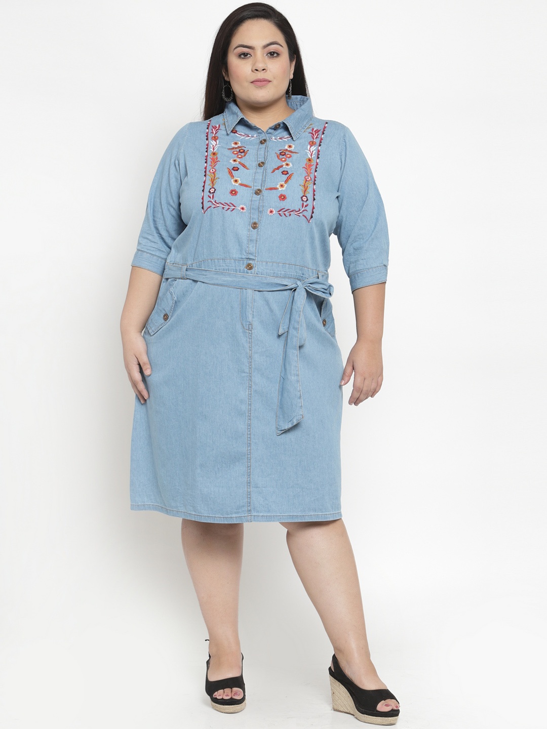 plusS Women Blue Solid Shirt Dress