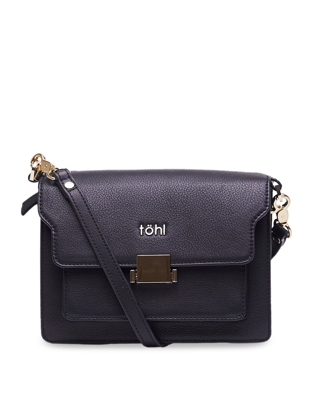tohl Black Solid Leather Sling Bag