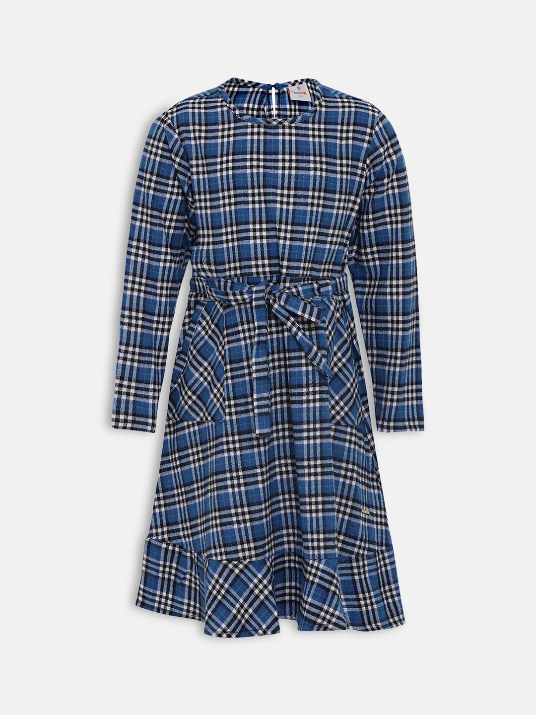 Oxolloxo Girls Blue & Black Checked Fit and Flare Dress