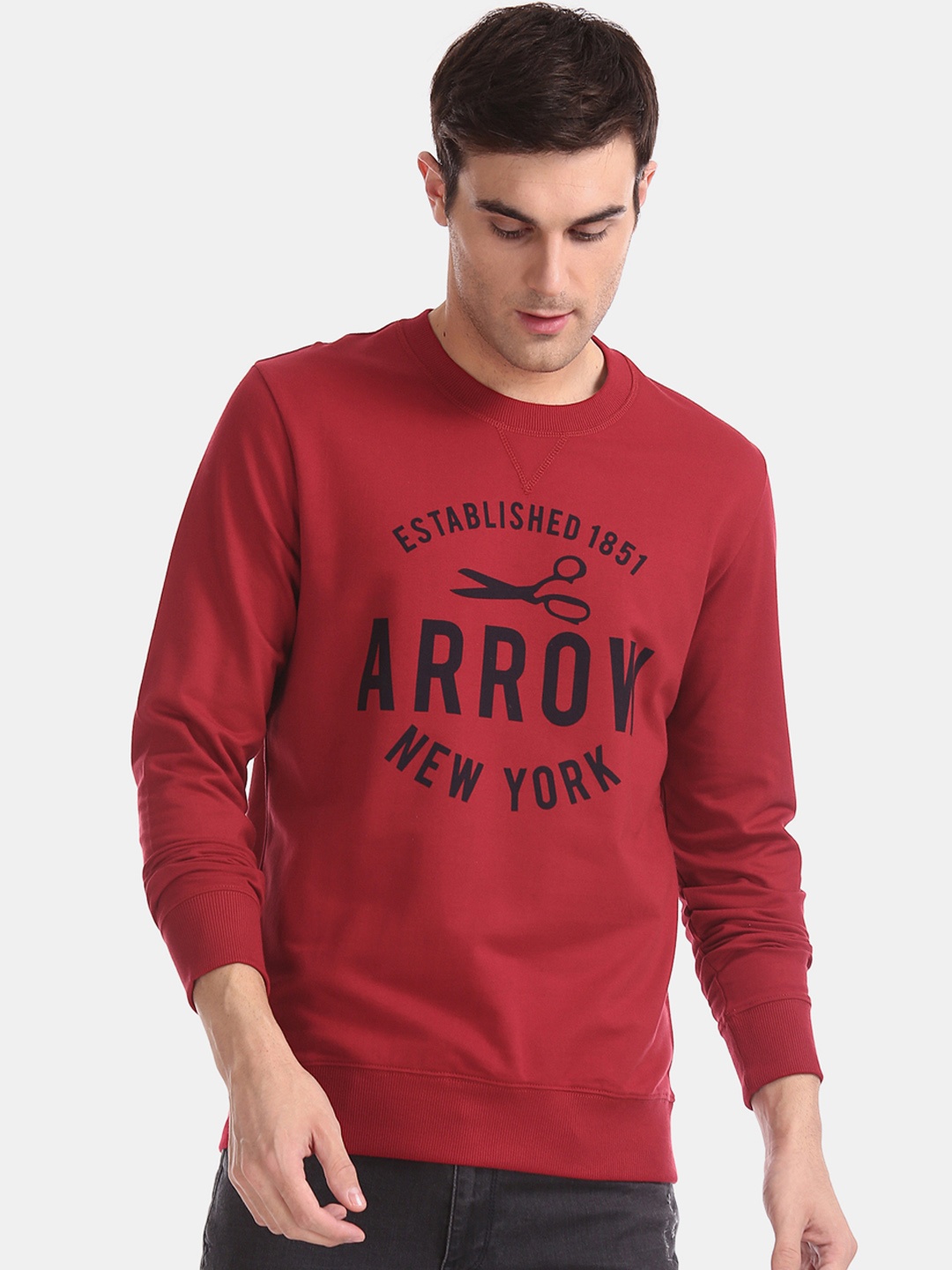 Arrow Sport Men Red & Black Printed Sweatshirt