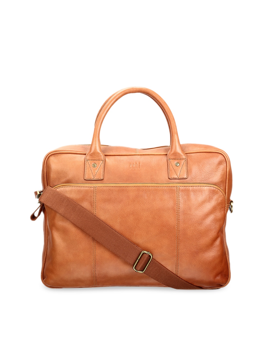 echt Men Tan Brown & Green Leather Colourblocked Laptop Bag