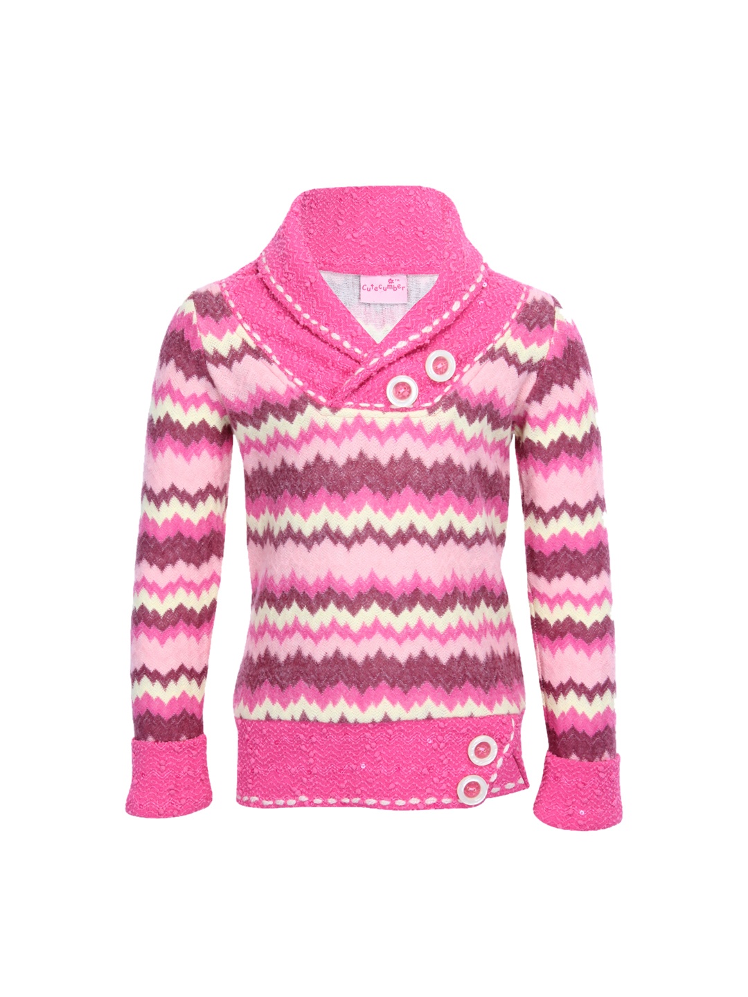 CUTECUMBER Girls Pink Printed Pullover Sweater