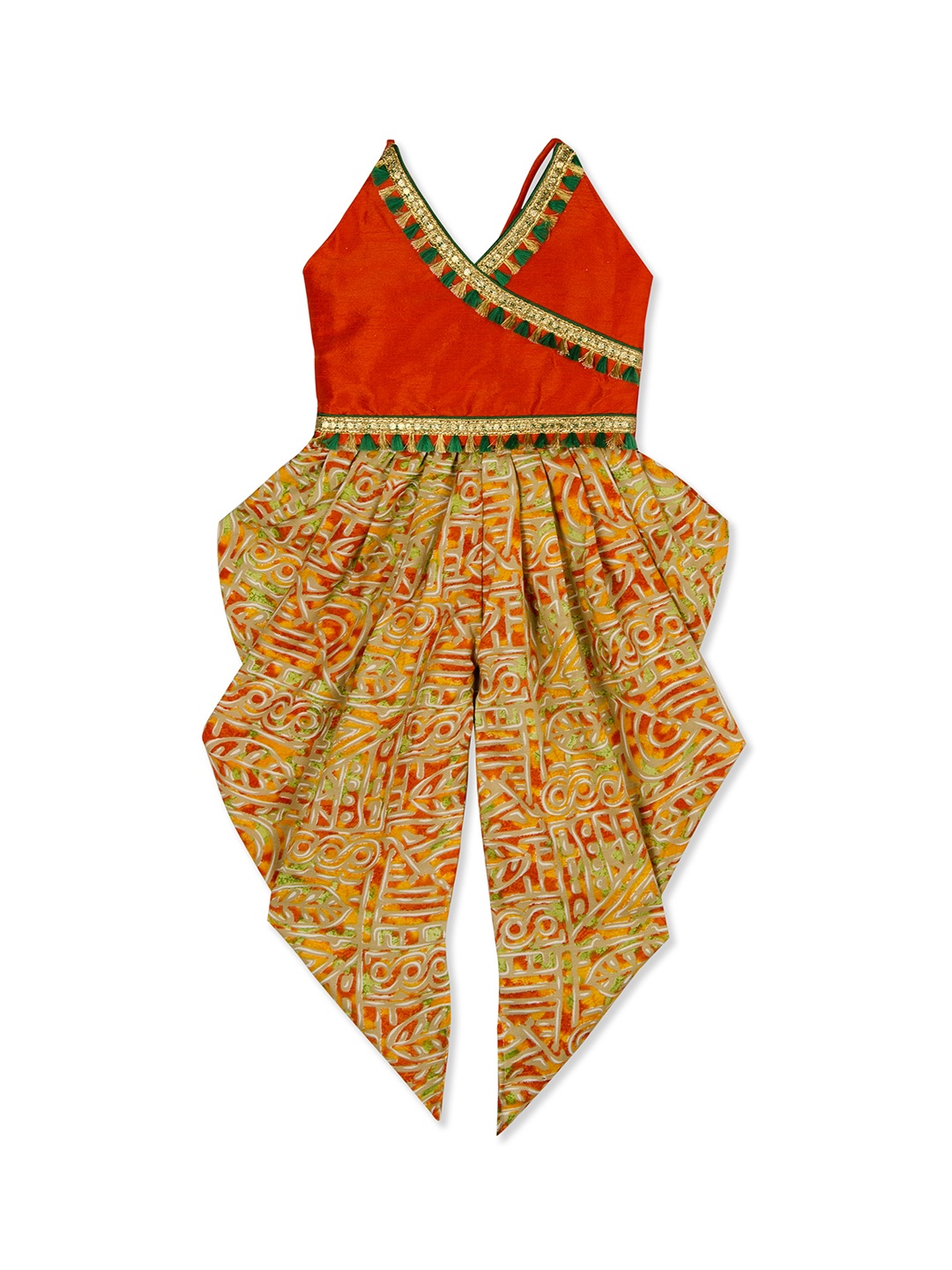 KID1 Girls Orange Embroidered Kurta with Dhoti Pants