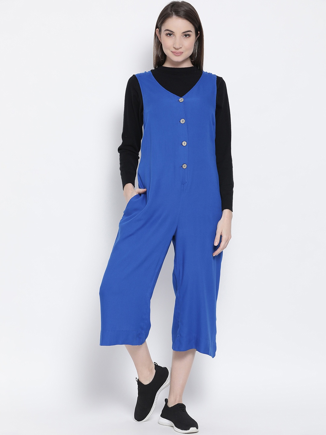Oxolloxo Women Blue Solid Basic Jumpsuit