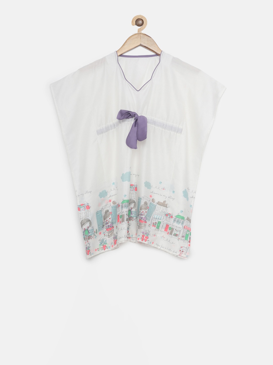 The Kaftan Company Girls White & Blue Printed Kaftan Nightdress