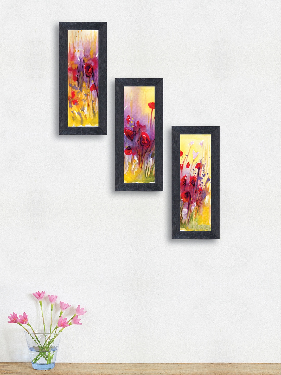 nest ART Set of 3 Purple & Red Abstract Synthetic Wood Wall Art