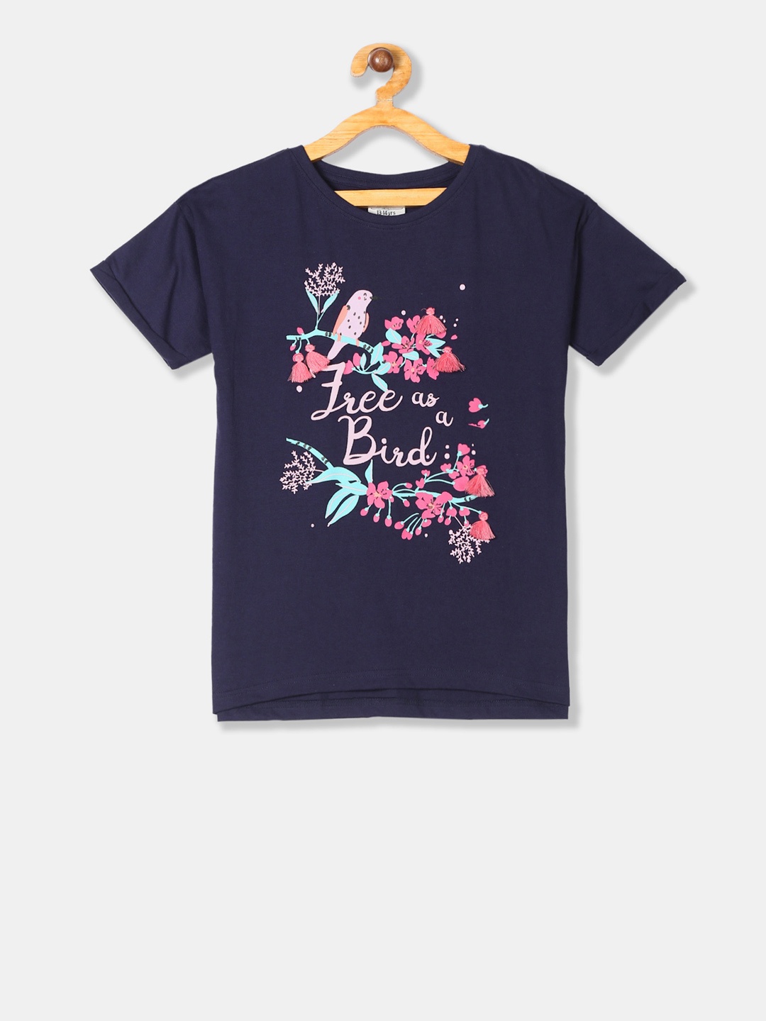 Cherokee Girls Navy Blue Printed Round Neck T-shirt