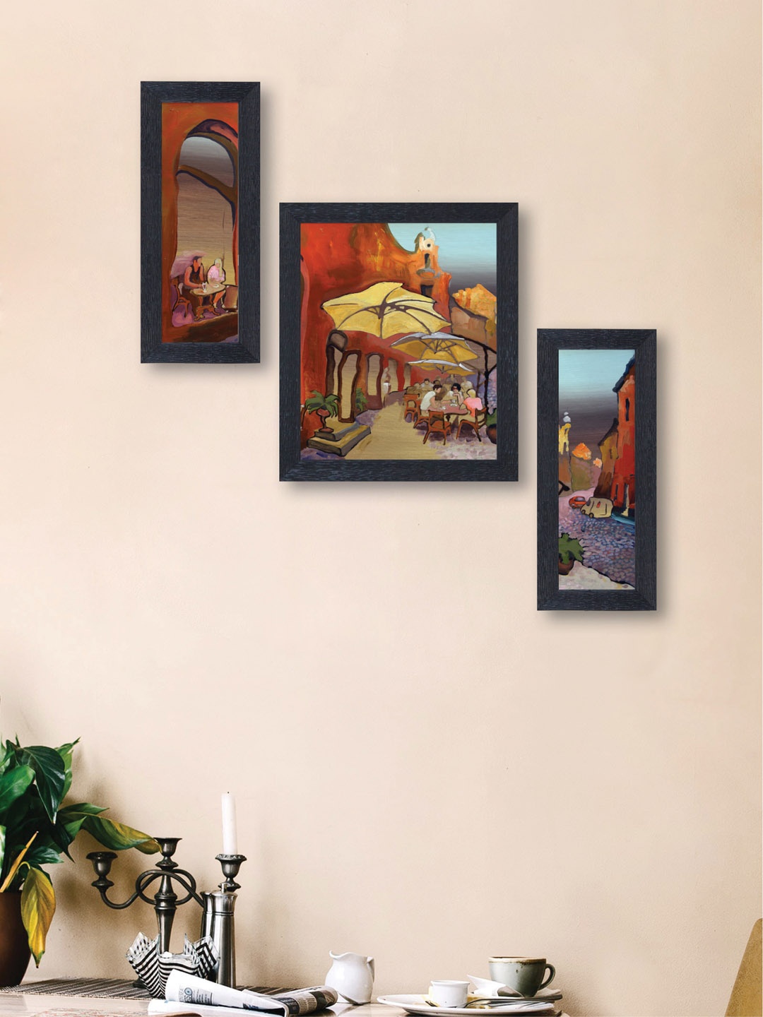nest ART Orange & Yellow Set of 3 Abstract Synthetic Wood Wall Art