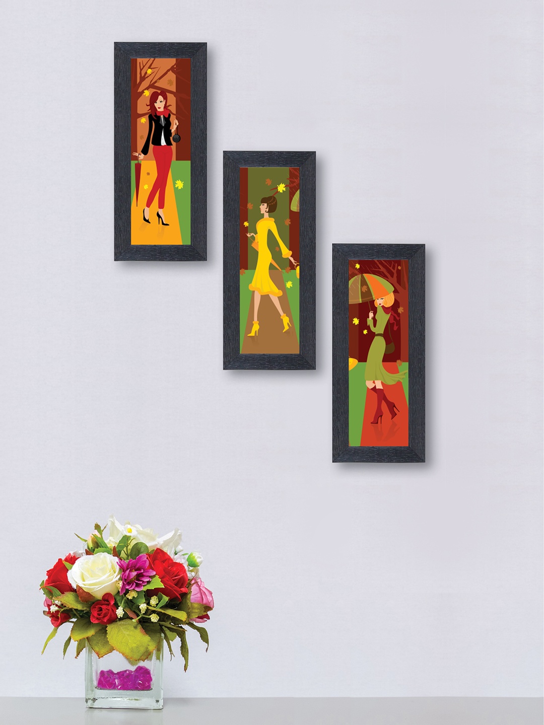 nest ART Set of 3 Yellow & Brown Colourful Lady Wall Art