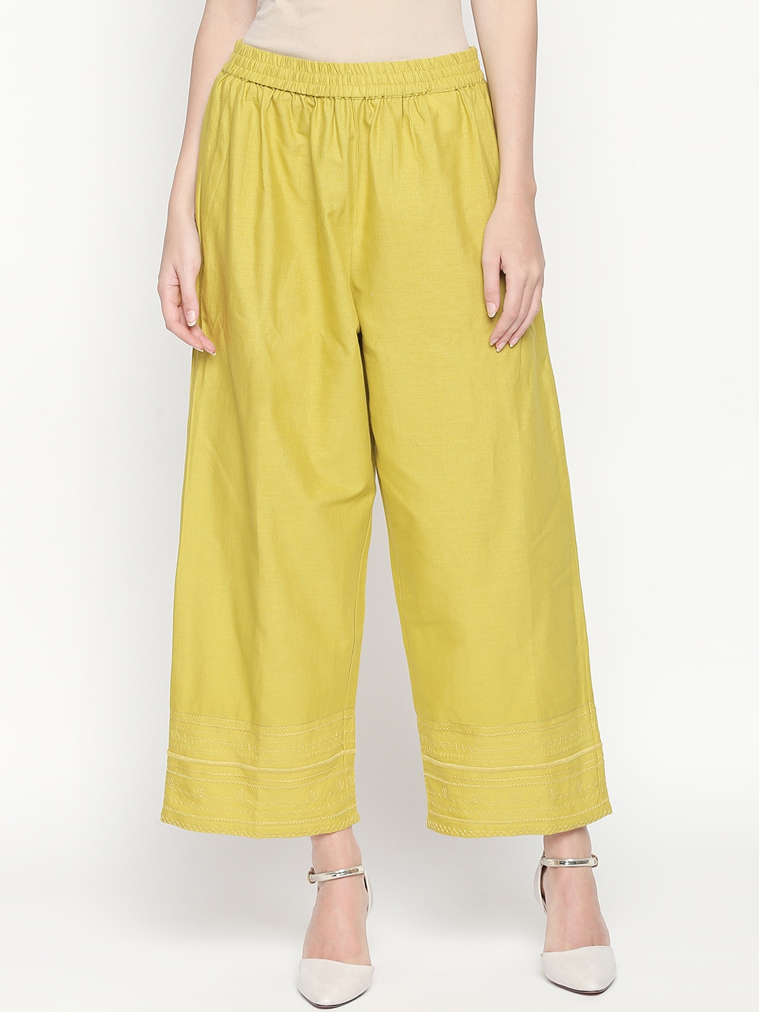 RANGMANCH BY PANTALOONS Women Yellow Regular Fit Solid Parallel Trousers