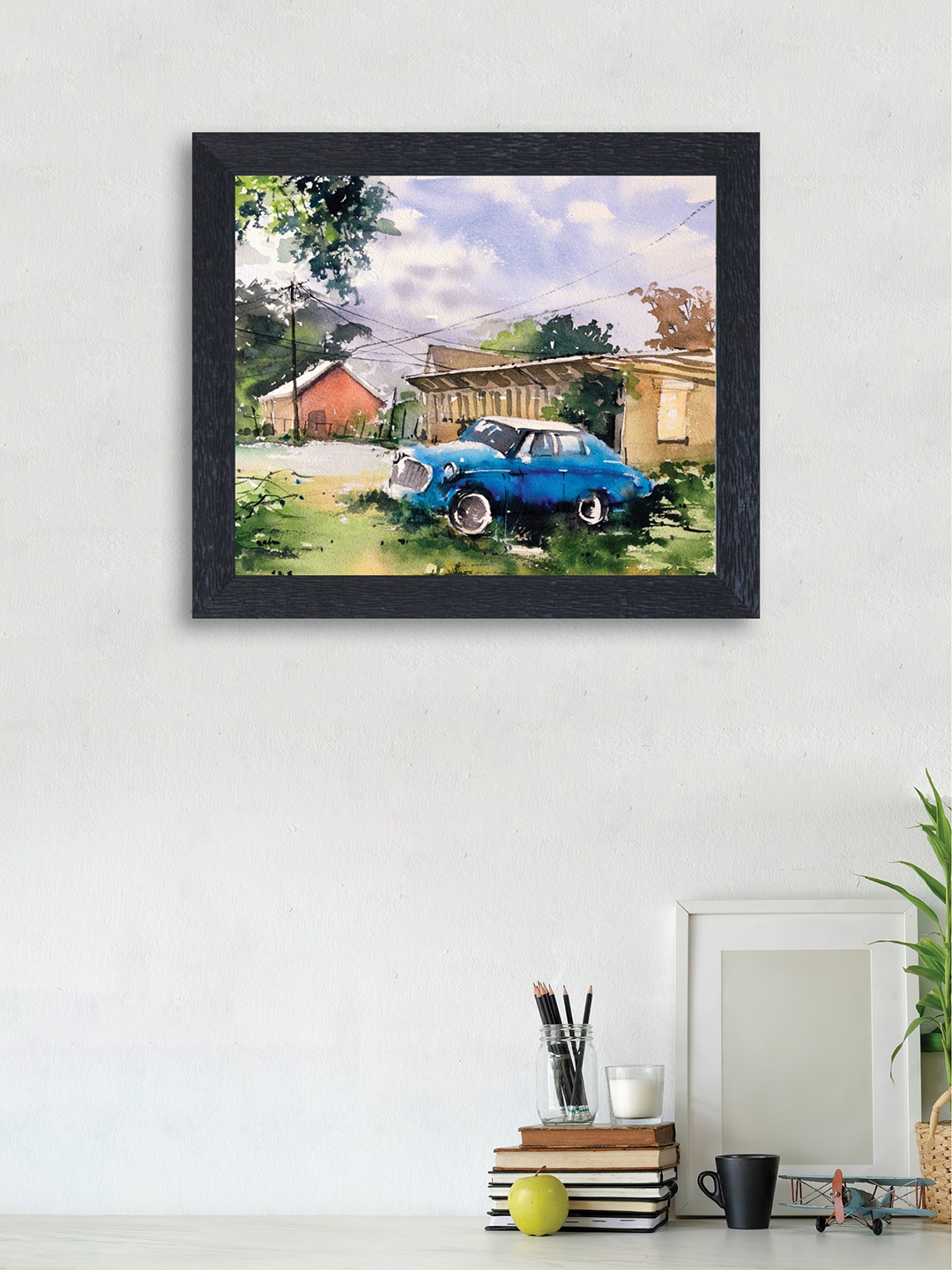 nest ART Brown and Blue Abstract Framed Wood Wall Art