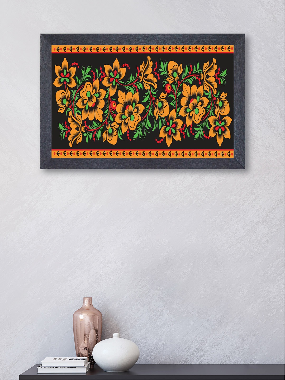 nest ART Mustard Yellow & Green Floral Framed Wall Art
