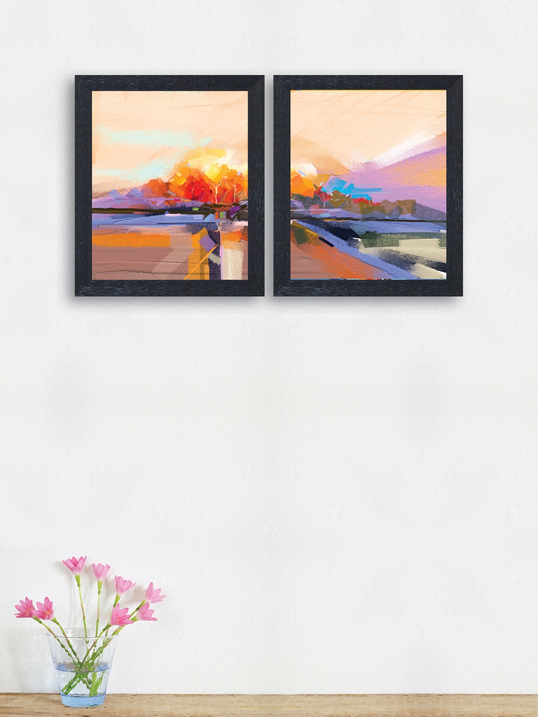 nest ART Set of 2 Orange & Blue Abstract Framed Painting