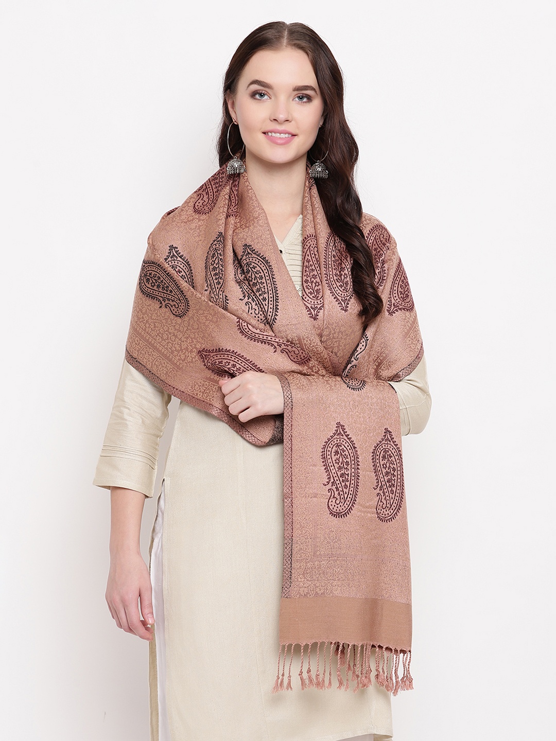HK colours of fashion Women Brown Woven Design Stole