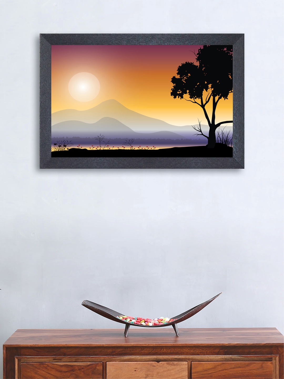 nest ART Yellow and Grey Beautiful Sunset Framed Wood Wall Art