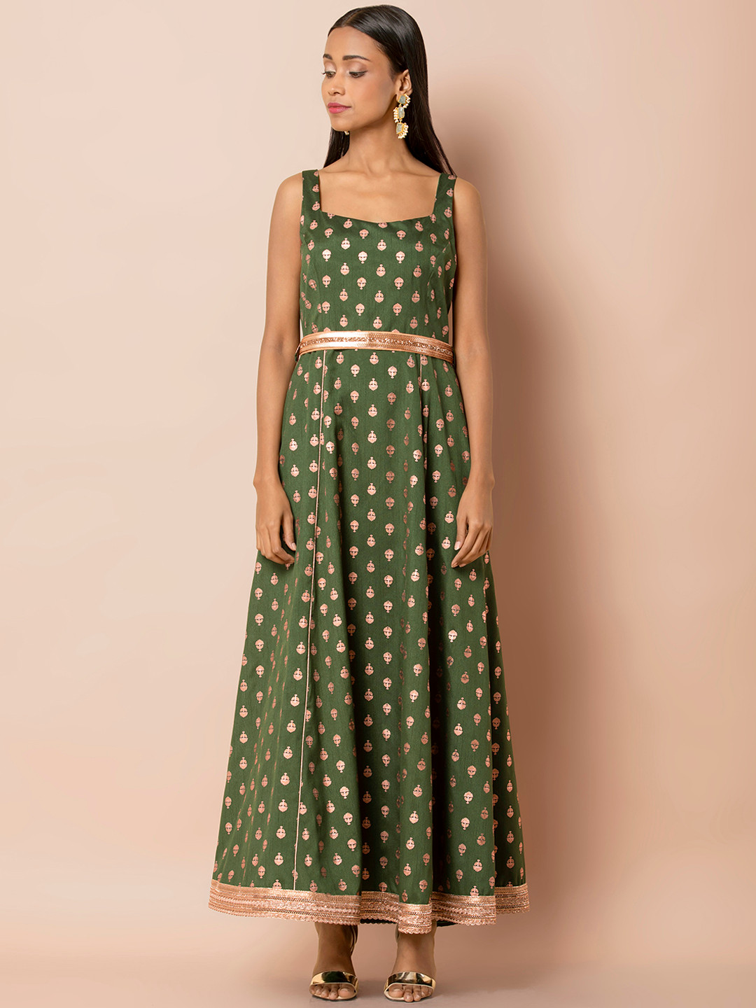 INDYA Women Green & Golden Foil Print Maxi Dress
INDYA Women Green & Golden Foil Print Maxi Dress