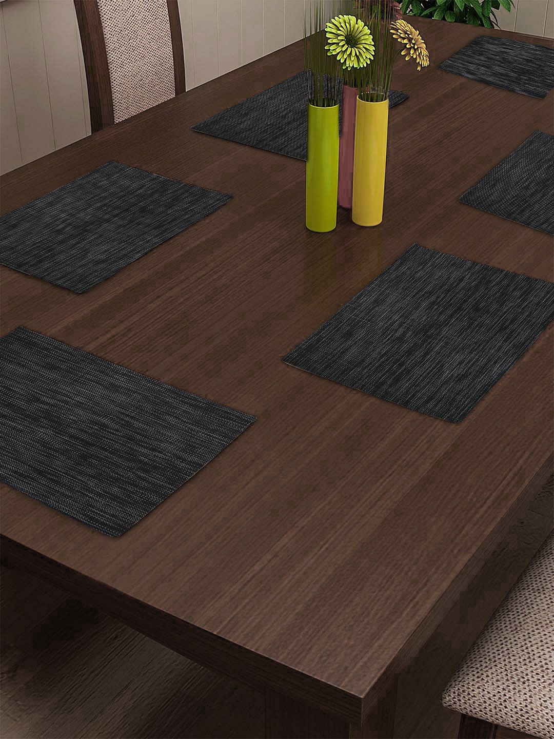 BIANCA Set of 6 Black Solid PVC Dining Table Mats