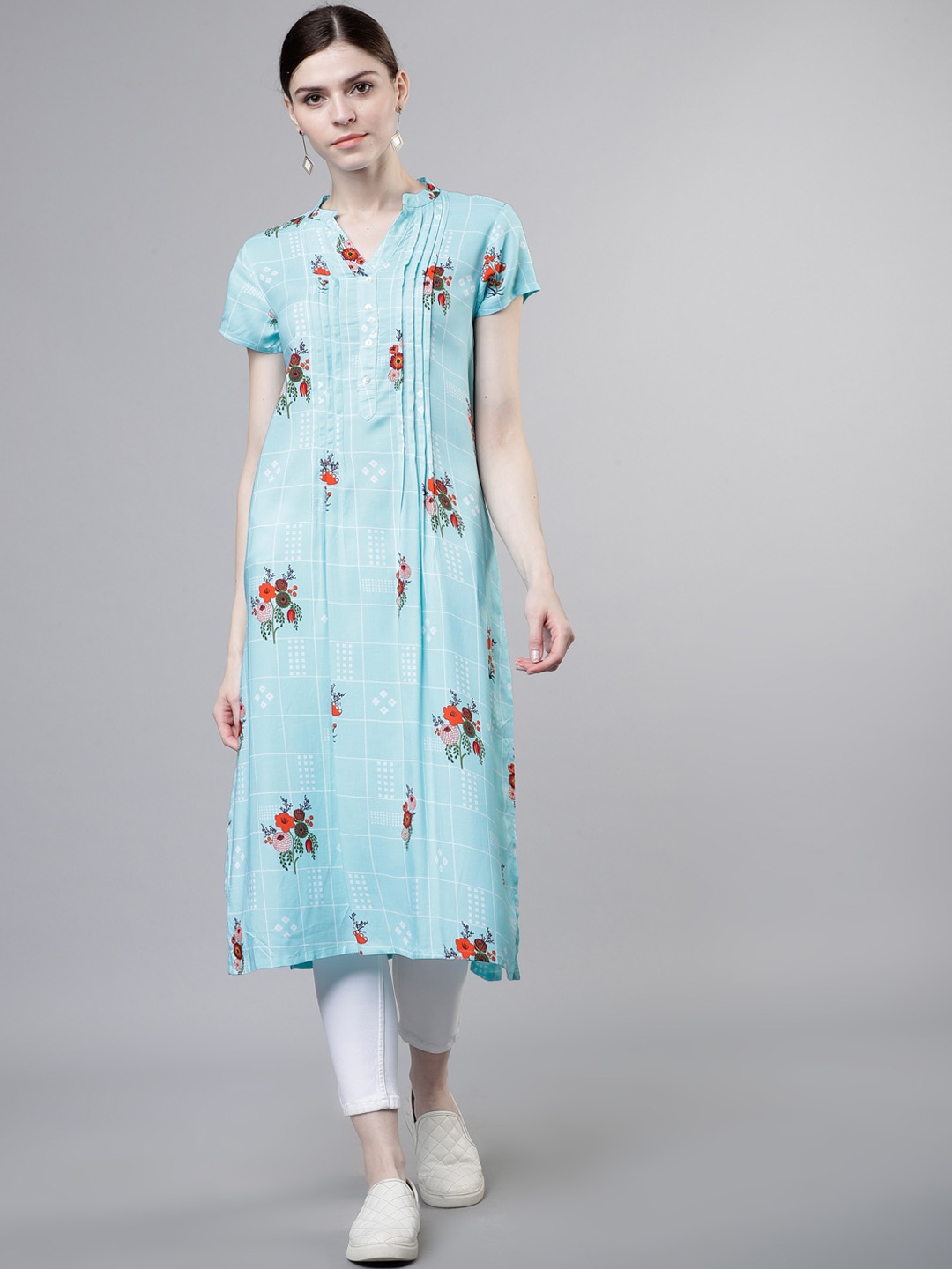 Vishudh Women Blue Floral Printed Straight Kurta