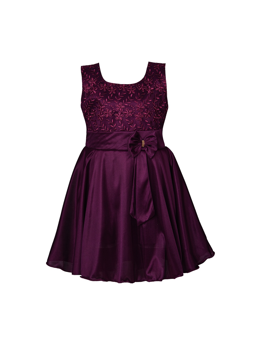 Wish Karo Girls Burgundy Floral Printed Fit and Flare Dress