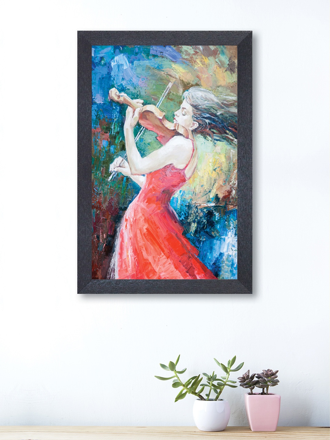 nest ART Blue & Red Woman Playing Violin Framed Painting