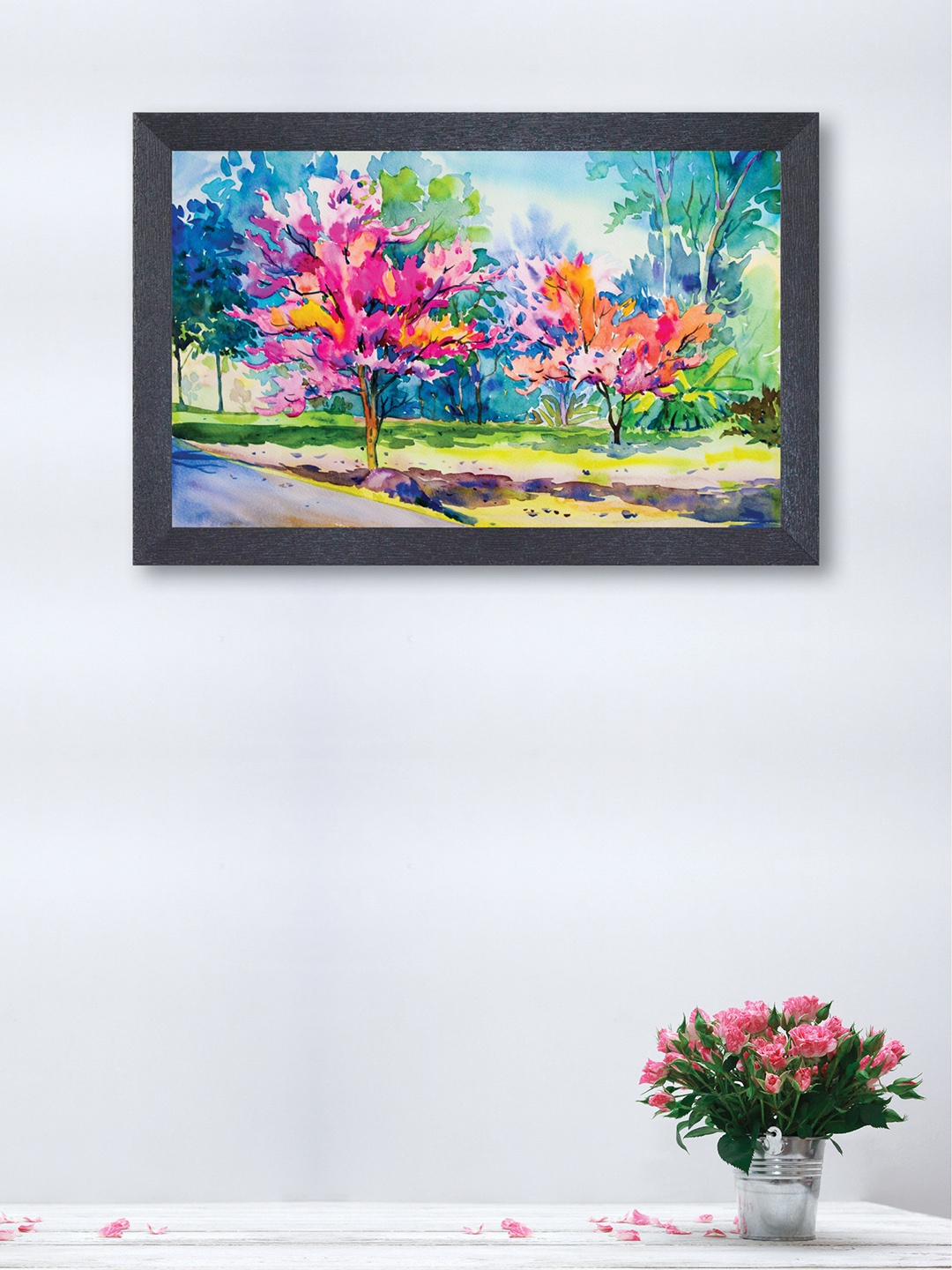 nest ART Pink and Blue Abstract Framed Wood Wall Art