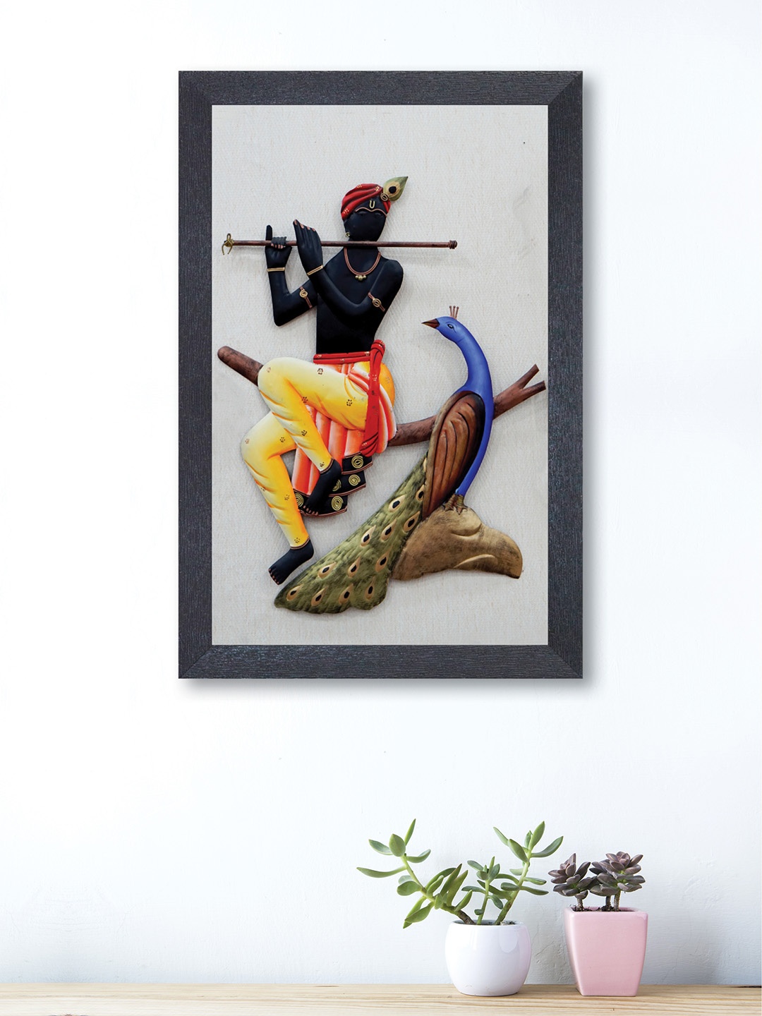 nest ART White & Yellow Shri Krishna With Peacock Wall Art