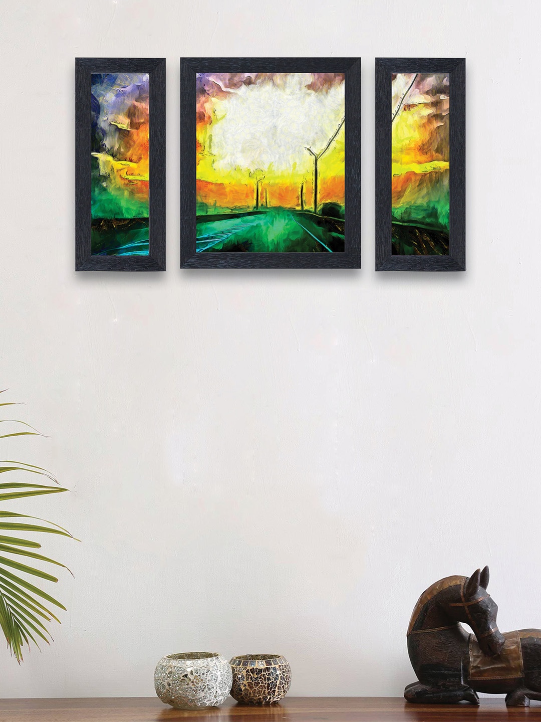 nest ART Set of 3 Yellow & Green Framed Paintings