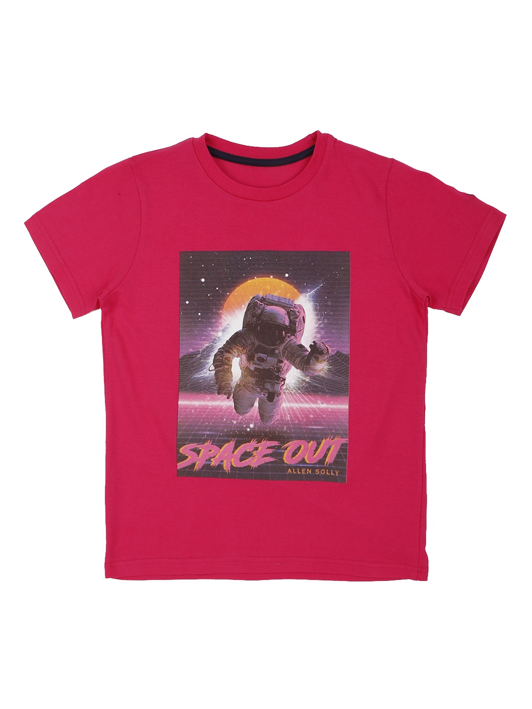 Allen Solly Junior Boys Pink Printed Round Neck Pure Cotton T-shirt