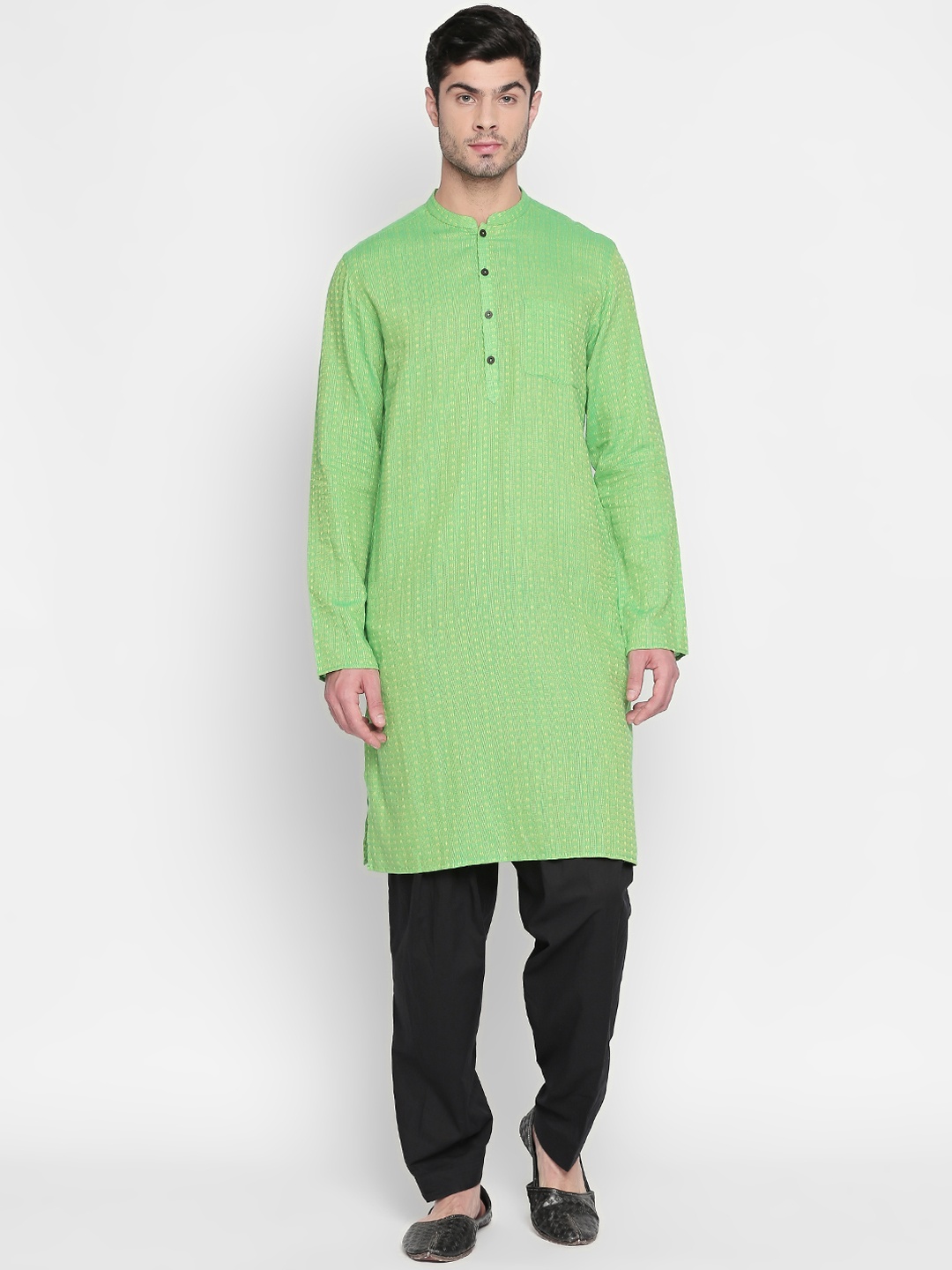 indus route by Pantaloons Men Green Woven Design Straight Kurta
