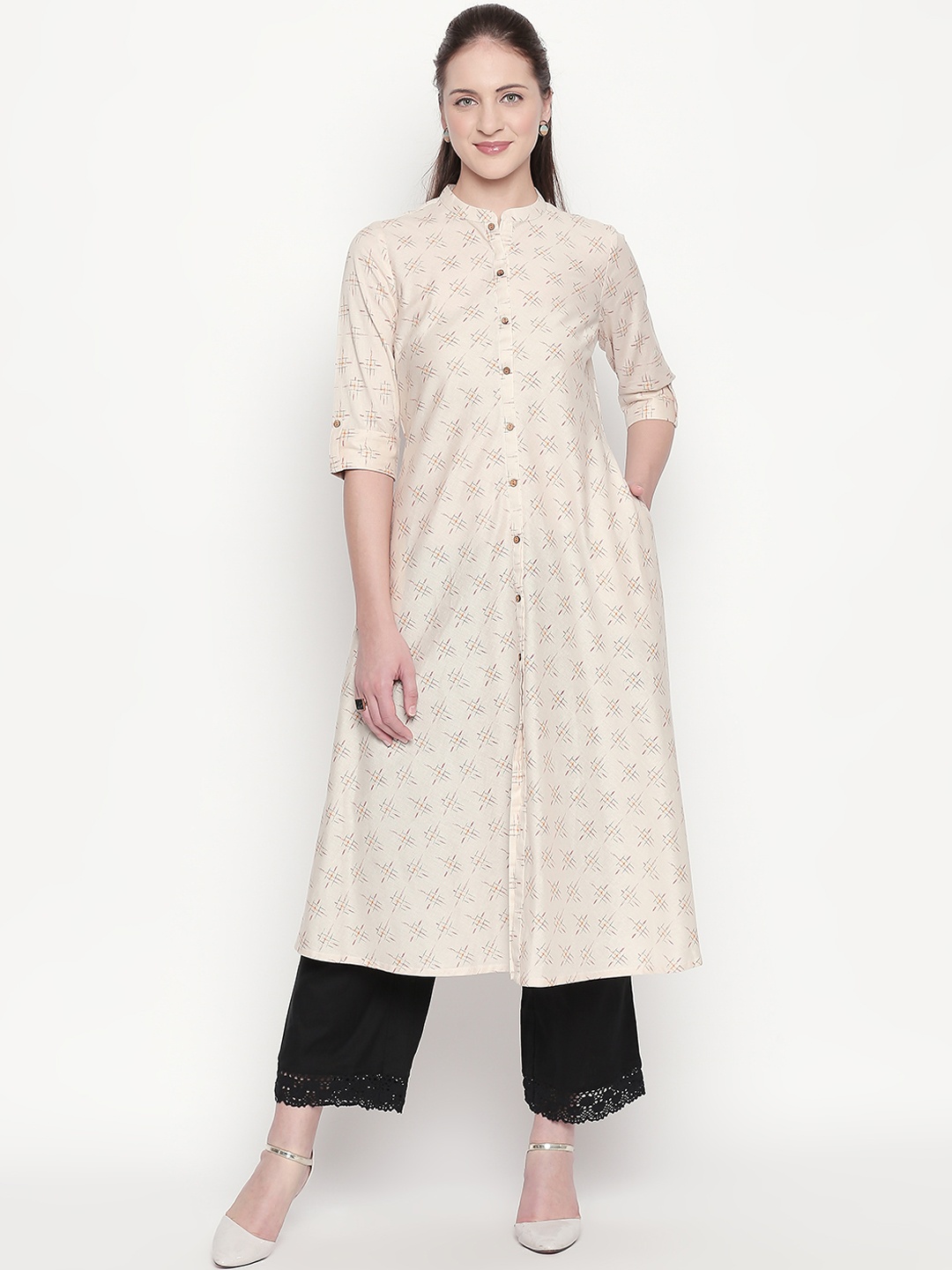 RANGMANCH BY PANTALOONS Women Off-White Printed A-Line Kurta