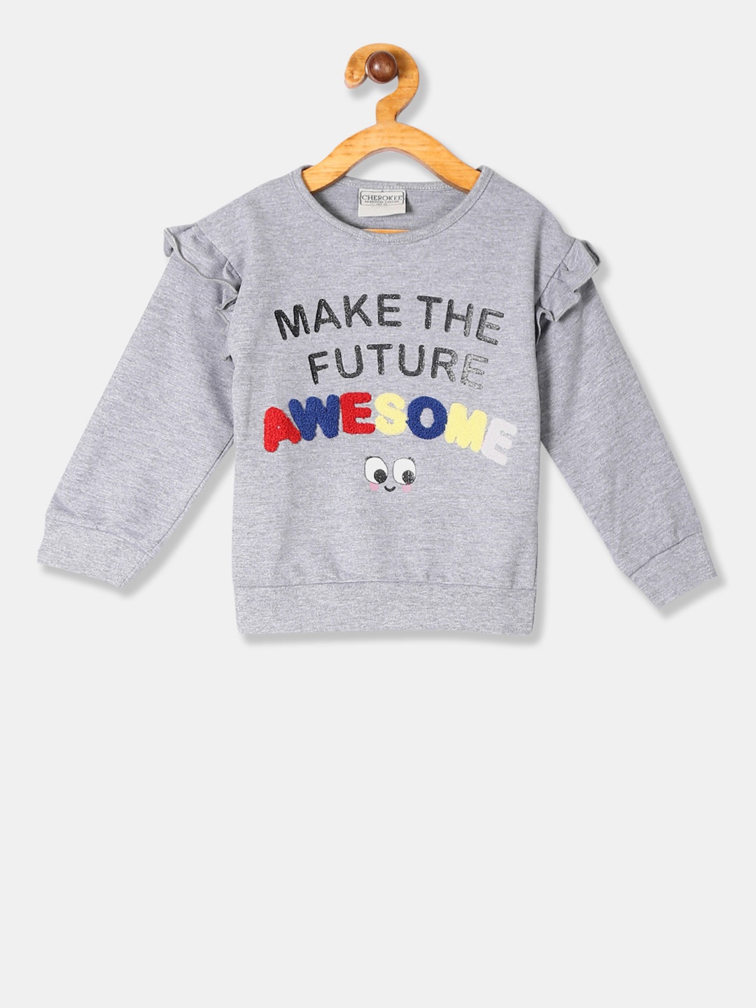 Cherokee Girls Grey Printed Ruffle Sleeve Sweatshirt