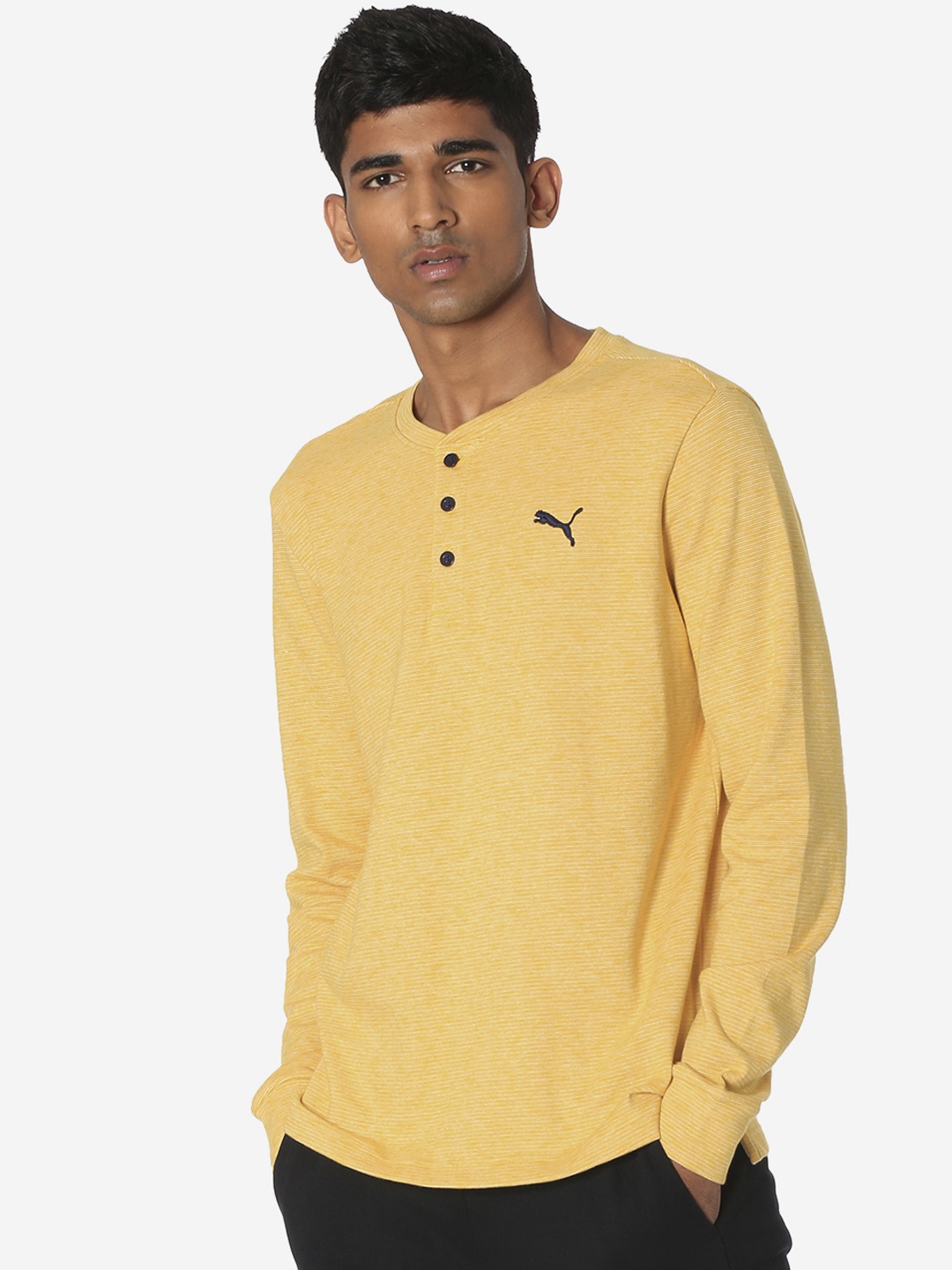 Puma Men Yellow Striped Sweatshirt