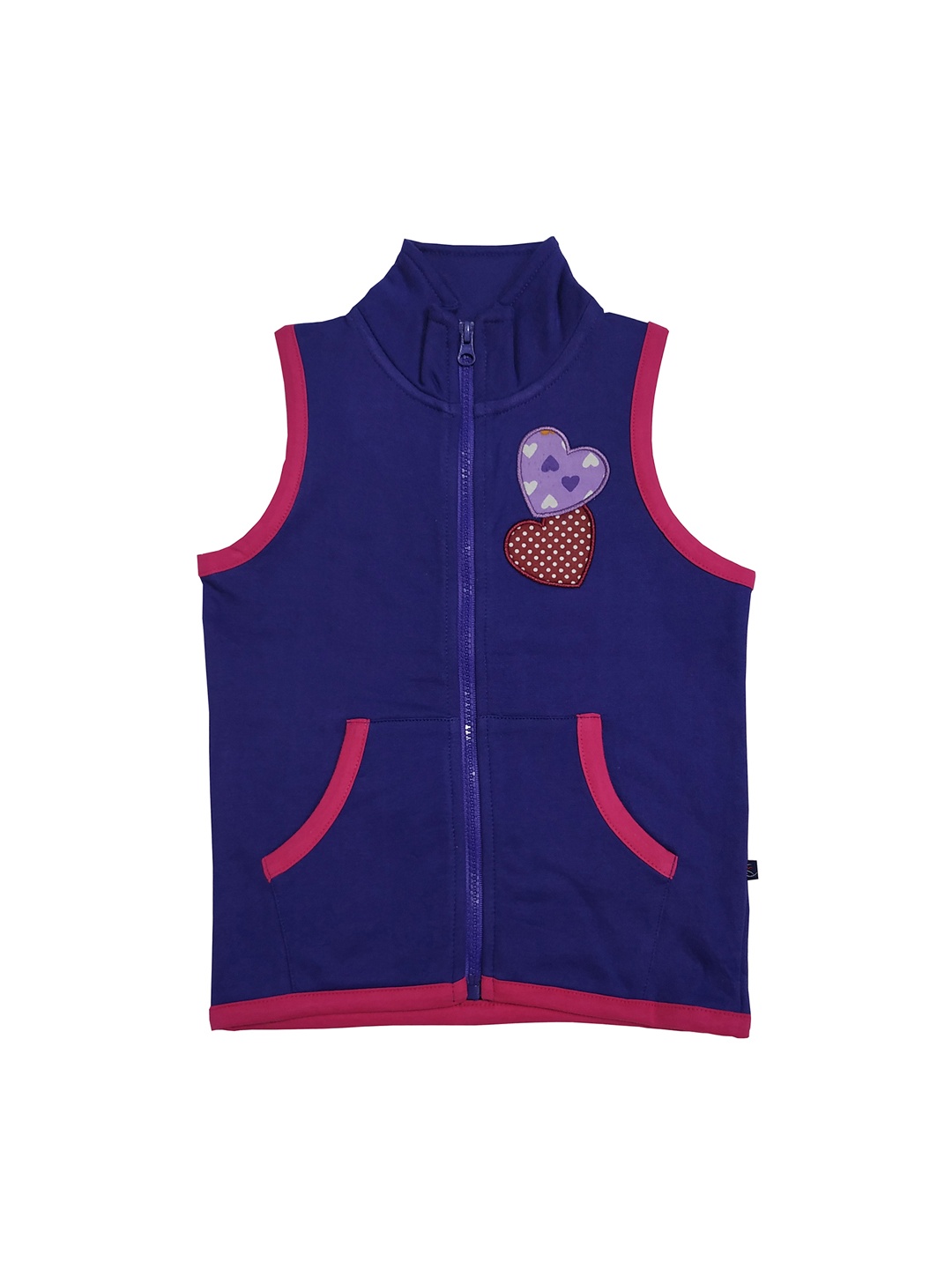 KiddoPanti Girls Navy Blue Printed Windcheater Jacket