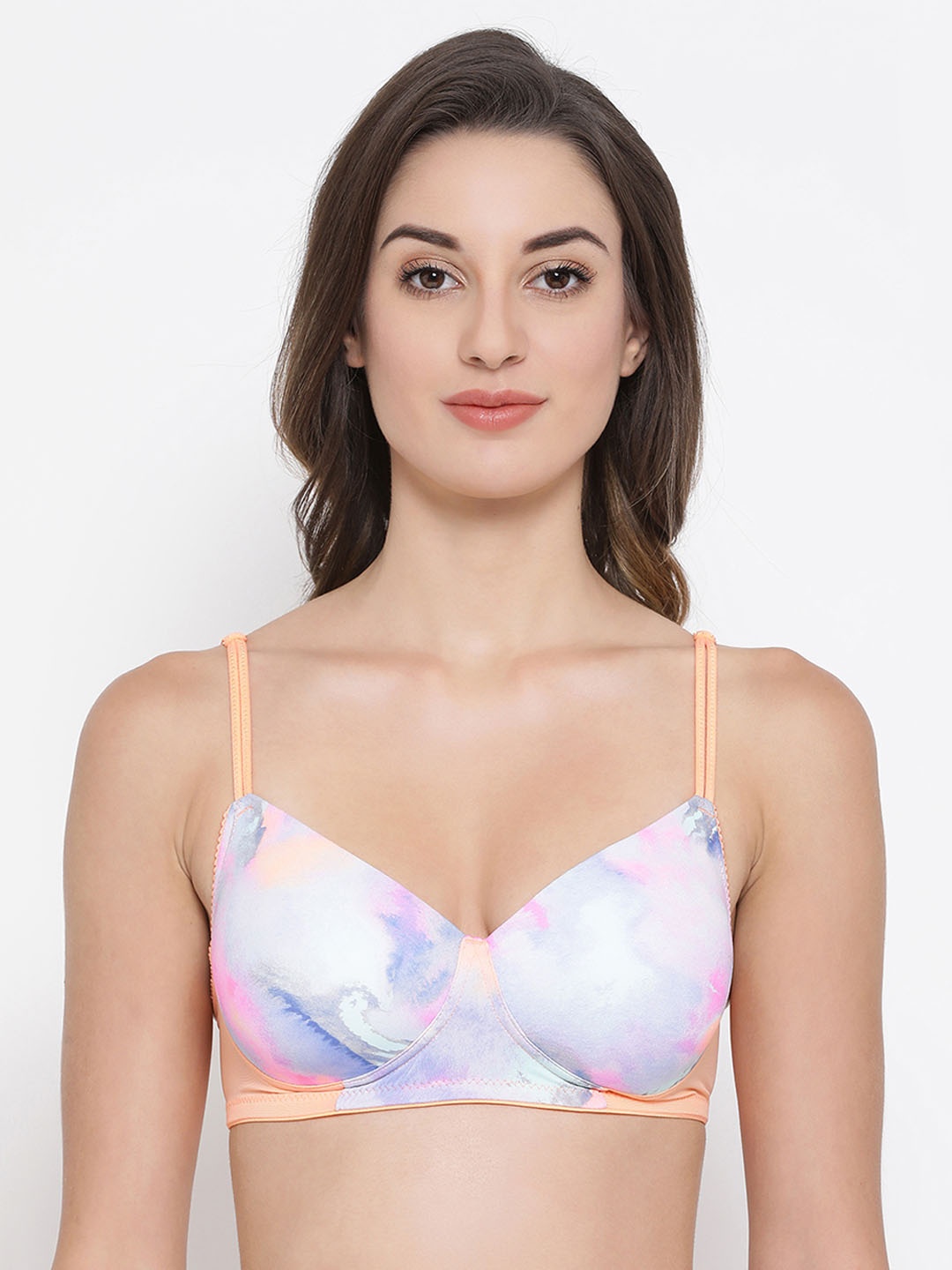 Clovia Blue & Peach-Coloured Printed Non-Wired Lightly Padded T-shirt Bra BR1737P0332B
Clovia Blue & Peach-Coloured Printed Non-Wired Lightly Padded T-shirt Bra BR1737P0332B