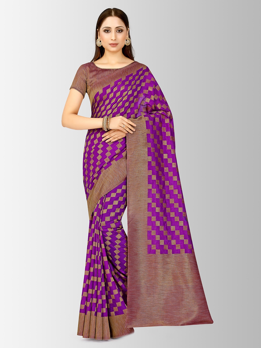 MIMOSA Purple Art Silk Checked Patola Saree