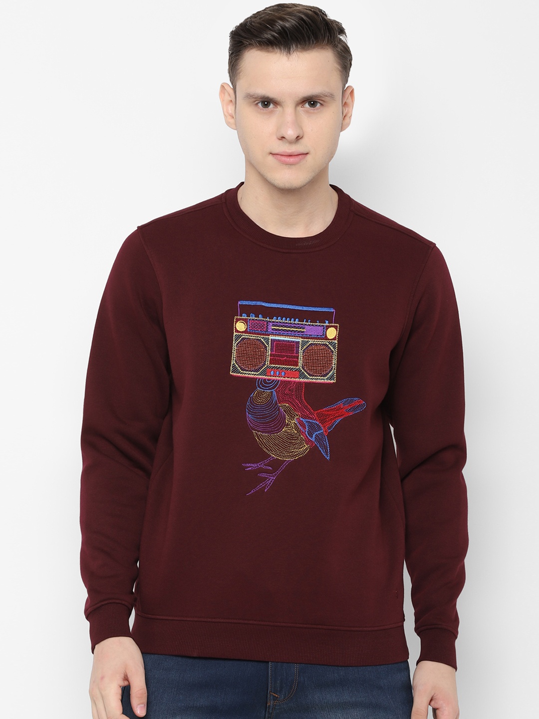SIMON CARTER LONDON Men Maroon Embroidered Pullover Sweatshirt