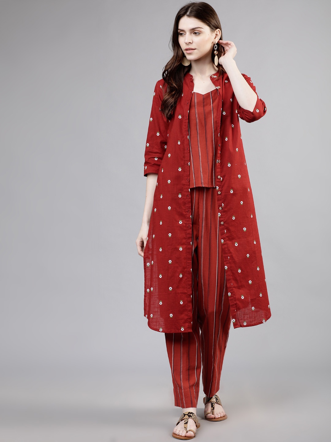Vishudh Women Rust Printed Kurti with Palazzos