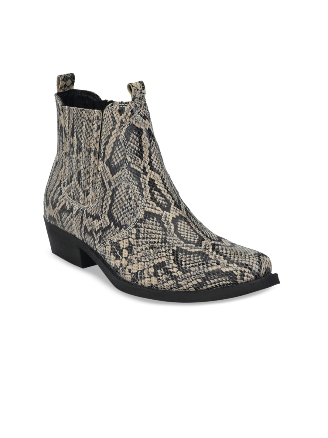 Delize Men Off-White Snakeskin Print Mid-Top Flat Boots