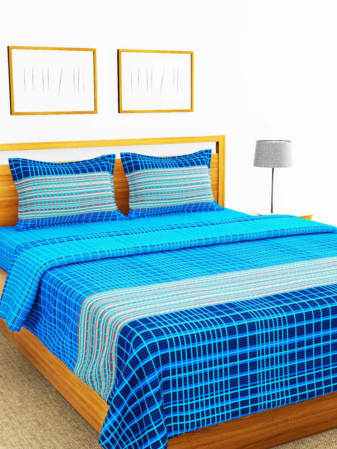 Bianca Blue Checked TC 144 Bedding Set Bag