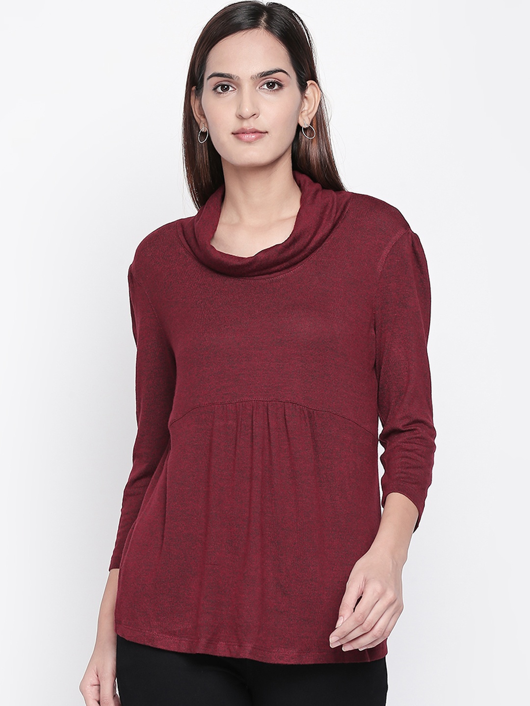 Honey by Pantaloons Women Red Solid Cowl Neck T-shirt