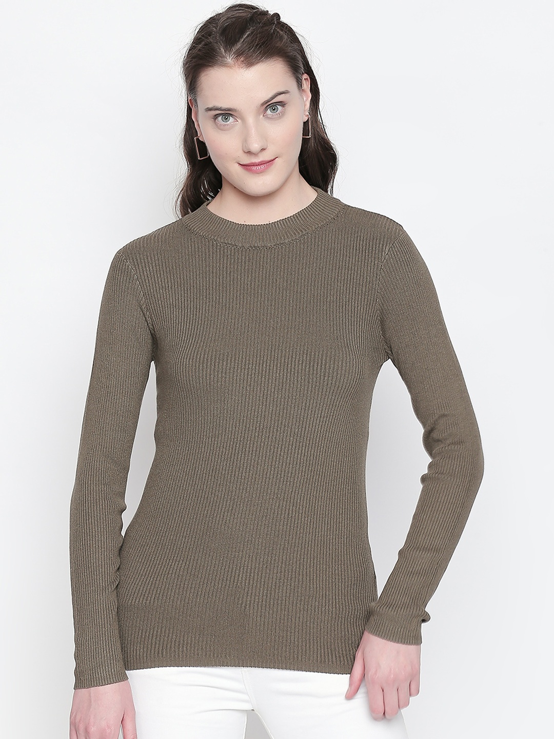 Honey by Pantaloons Women Olive Green Solid Pullover Sweater