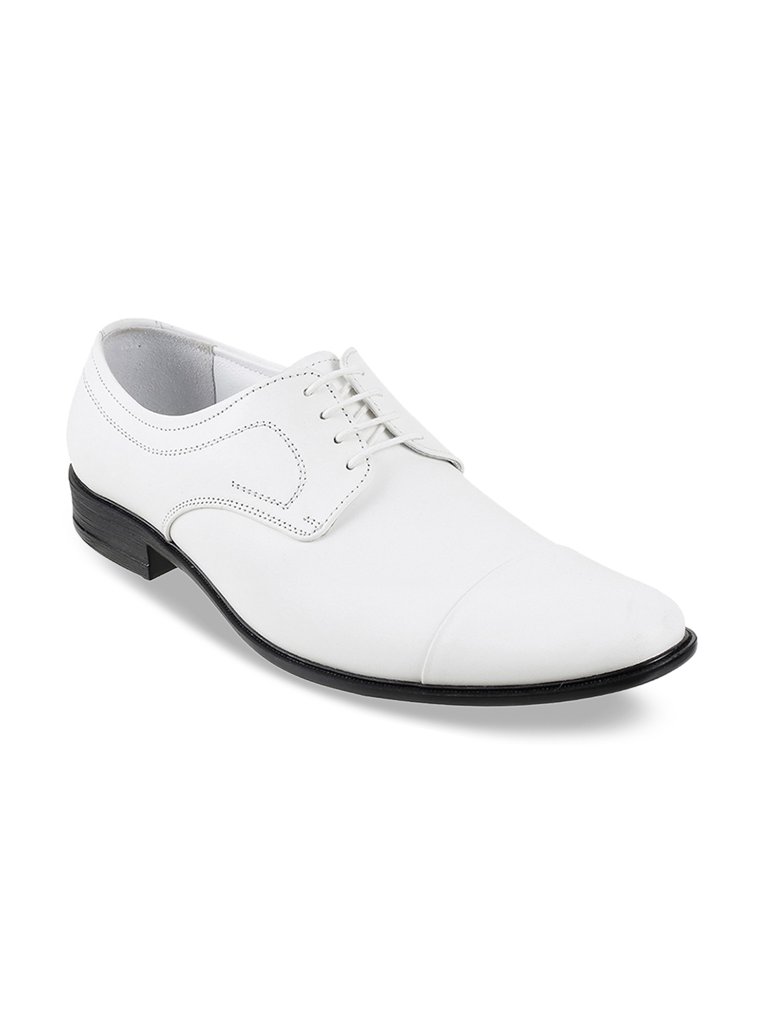 Mochi Men White Solid Formal Leather Derbys