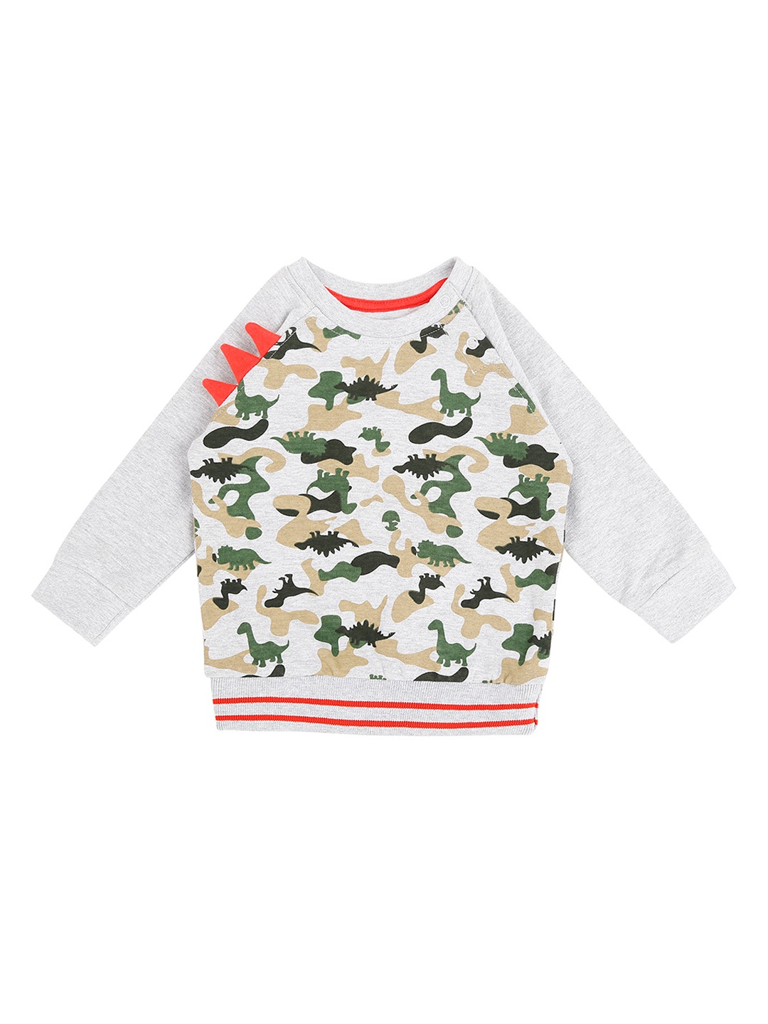 Pantaloons Baby Boys Grey & Green Printed Round Neck T-shirt