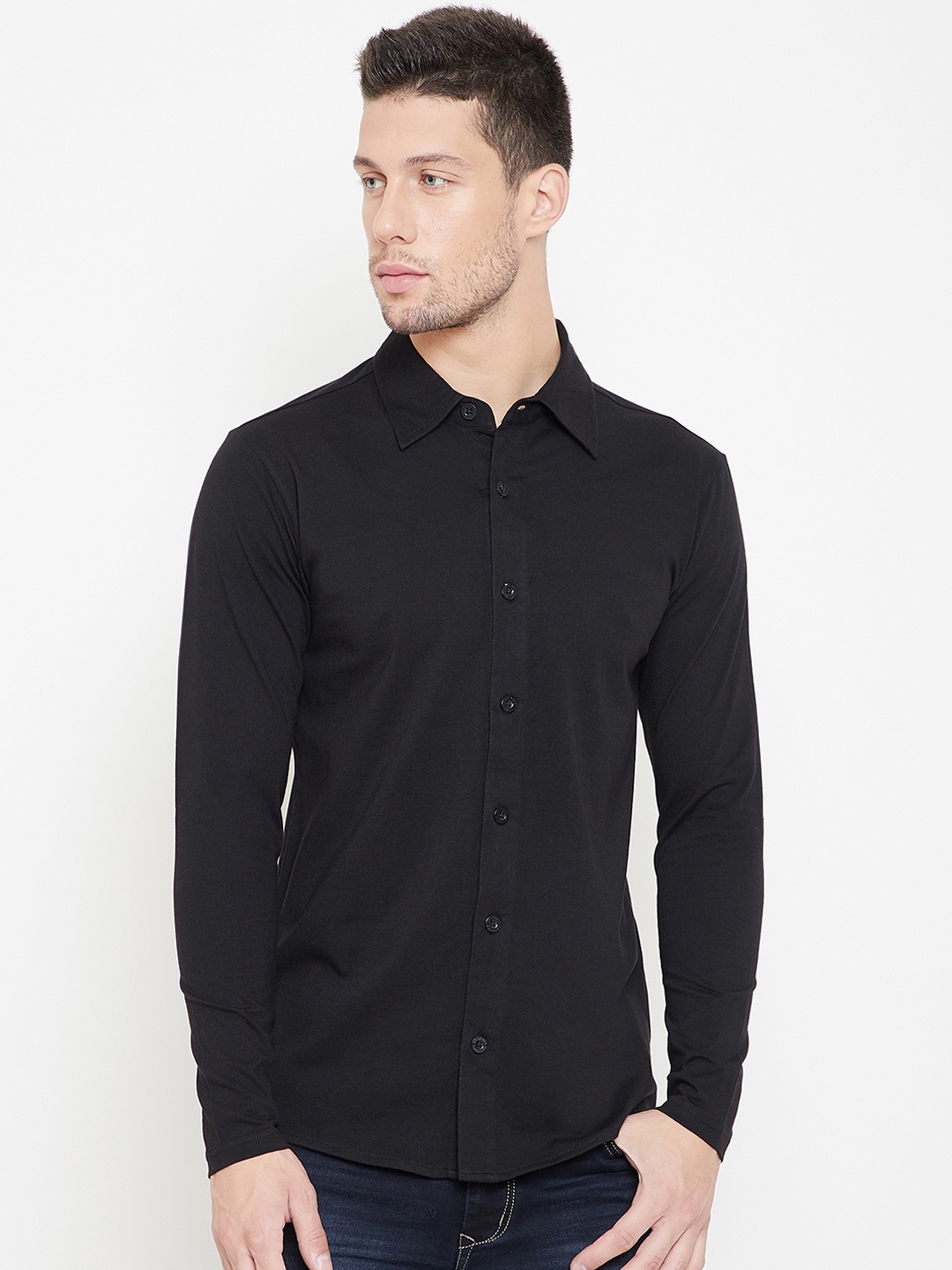 GRITSTONES Men Black Regular Fit Solid Casual Shirt