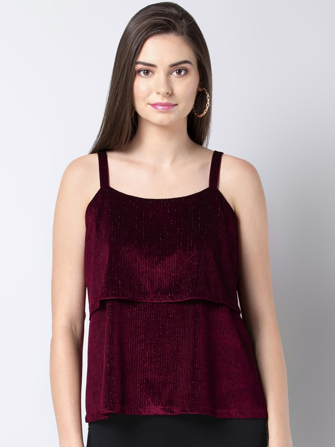FabAlley Women Maroon Self Design Tiered Top